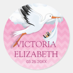 Pink Ombre Chevron Baby Name Classic Round Sticker