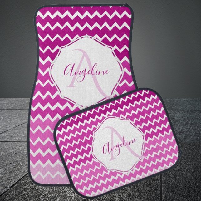 Pink Ombre Chevron Monogram Car Floor Mats (Pink Ombre Chevron Personalized Car Mats)