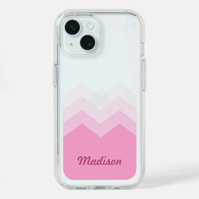 Pink Ombre Chevron Pattern Custom Name Transparent Speck iPhone Case (Front (Blue))
