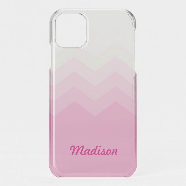Pink Ombre Chevron Pattern Custom Name Transparent Uncommon iPhone Case (Back)