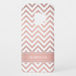 Pink Ombre Chevron Pattern Simple Modern Monogram Case-Mate Samsung Galaxy S9 Case<br><div class="desc">Protect your cell phone in style with this chic modern Samsung Galaxy S9 Case. Cover design features a pretty pink faux rose gold foil chevron zig-zag pattern and stripe, and your name or other customized text in a simple white typography font. This elegant and trendy phone case makes a stylish...</div>