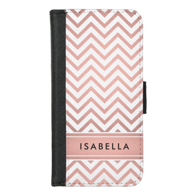 Pink Ombre Chevron Pattern Simple Modern Monogram iPhone Wallet Case (Front)