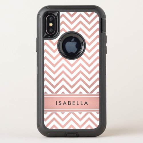 Pink Ombre Chevron Pattern Simple Modern Monogram OtterBox Defender iPhone X Case