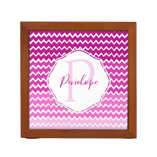 Pink Ombre Chevron Personalized Desk Organizer