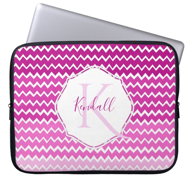 Pink Ombre Chevron Personalized Laptop Sleeve (Front)