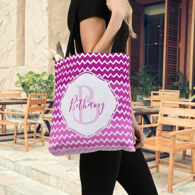 Pink Ombre Chevron Personalized Tote Bag (Pink Ombre Chevron Personalized Monogram Tote Bag)