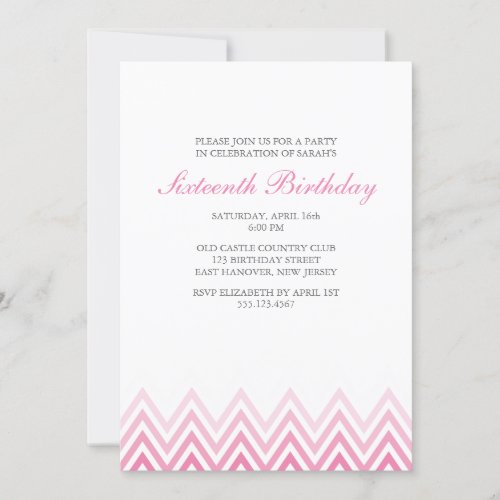 Pink Ombre Chevrons Birthday Announcements