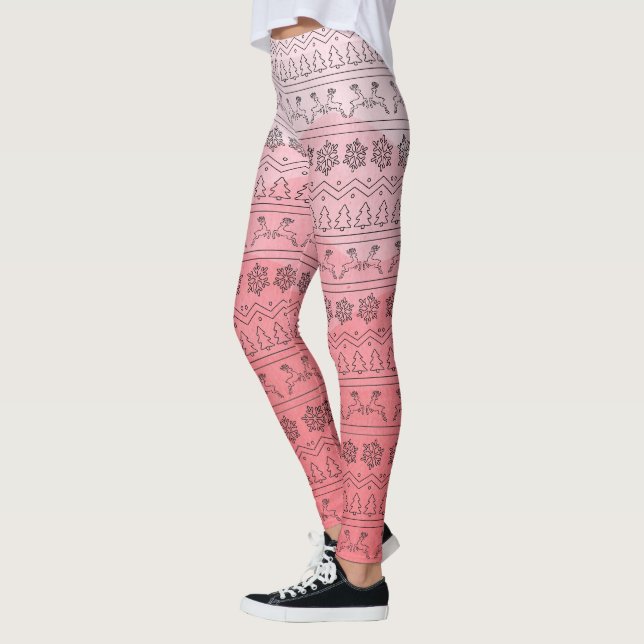 Pink Ombre Christmas Sweater Pattern Leggings (Left)