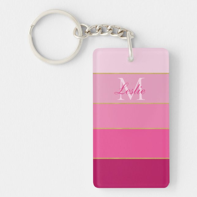 Pink Ombre Color Block Personalized   Keychain (Front)