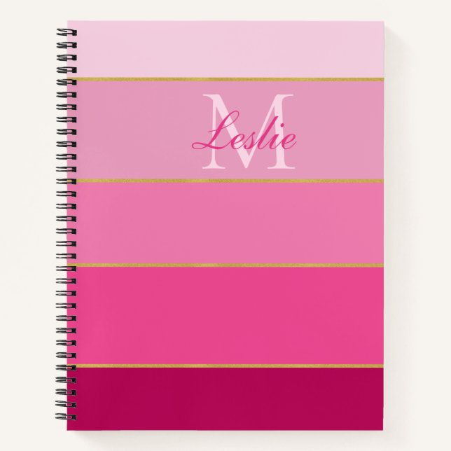Pink Ombre Color Block Personalized Notebook (Front)