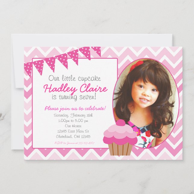 Pink Ombre Cupcake Birthday invitation Invitations (Front)