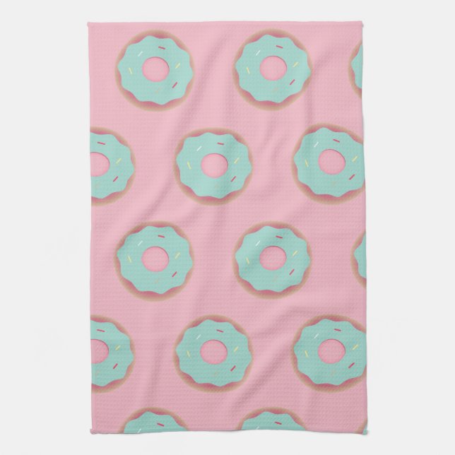 Pink Ombre Donuts Teal Donut Sprinkles Bakery Kitchen Towel (Vertical)