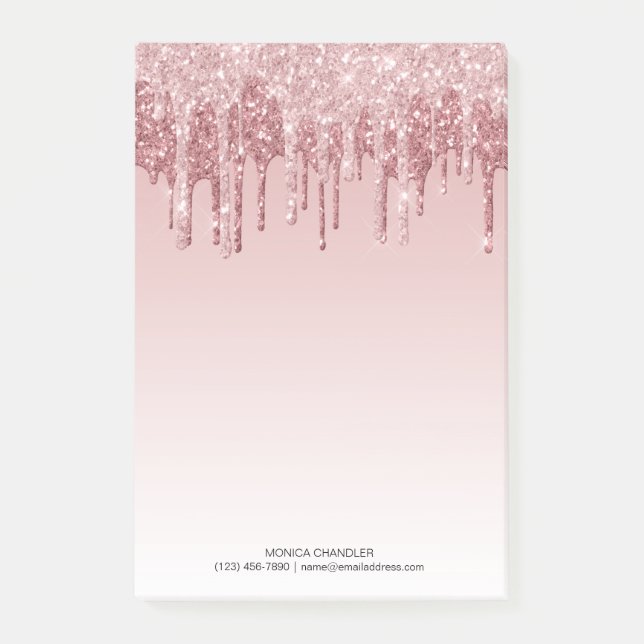 Pink Ombré Dripping Glitter Monogram  Note (Front)