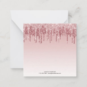 Pink Ombré Dripping Glitter Monogram  Note Card