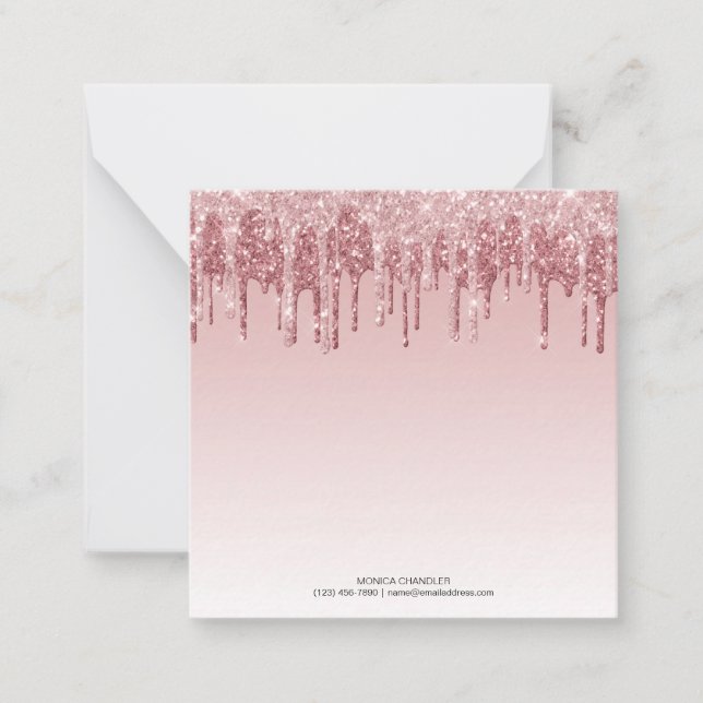 Pink Ombré Dripping Glitter Monogram  Note Card (Front)