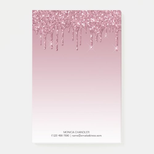 Pink Ombr Dripping Glitter Monogram  Post_it Notes