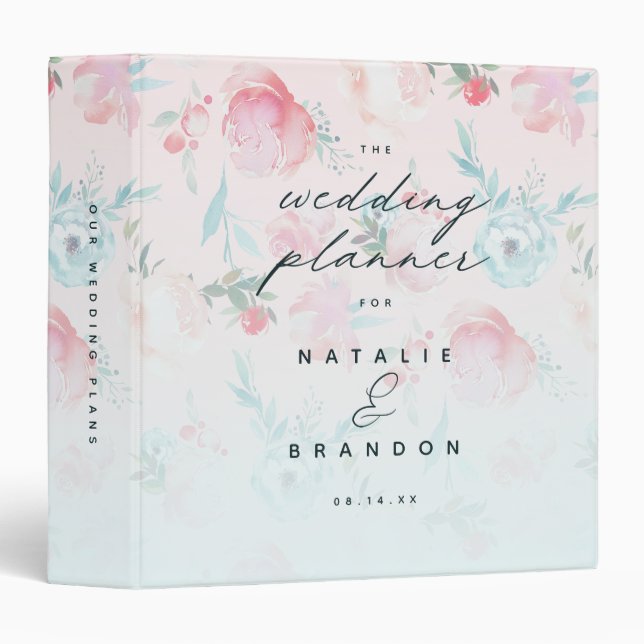 Pink Ombre French Garden Floral Planner Binder (Front/Spine)