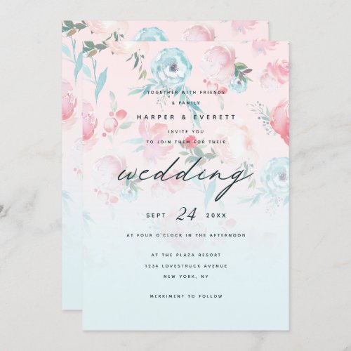 Pink Ombre French Garden Shabby Floral Wedding Invitation