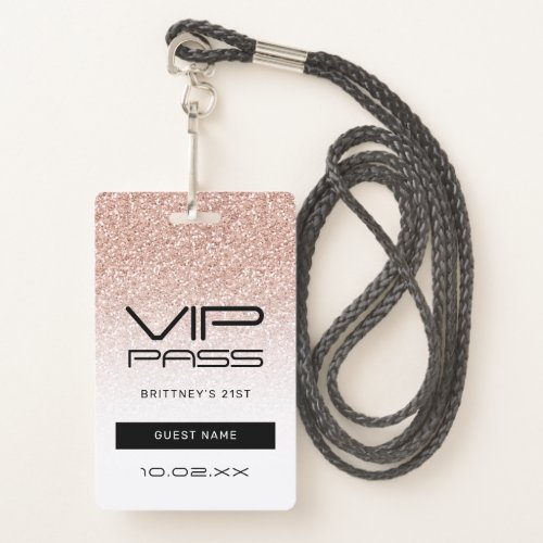 Pink Ombre Glitter 21st Party VIP Pass Lanyard Badge