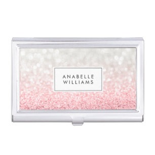Pink Ombre Glitter and Bokeh Pattern Business Card Holder