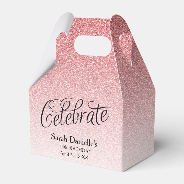 Pink Ombre Glitter Custom Birthday Favor Boxes (Front Side)