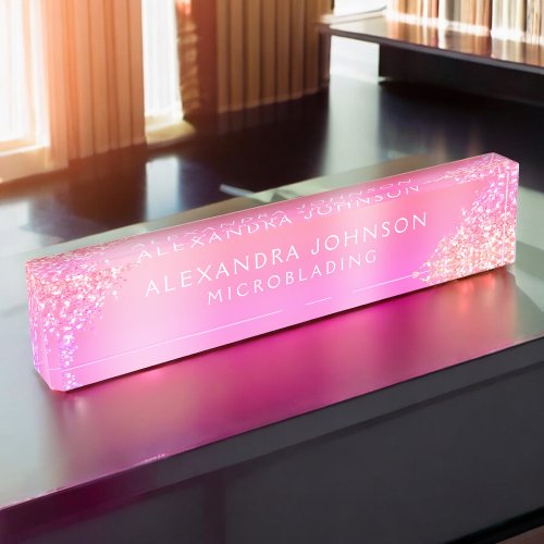 Pink Ombre Glitter Sparkle Microblading Brows Desk Name Plate