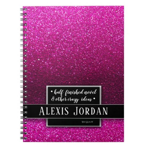 Pink Ombre Glitter Sparkles Black White Monogram Notebook