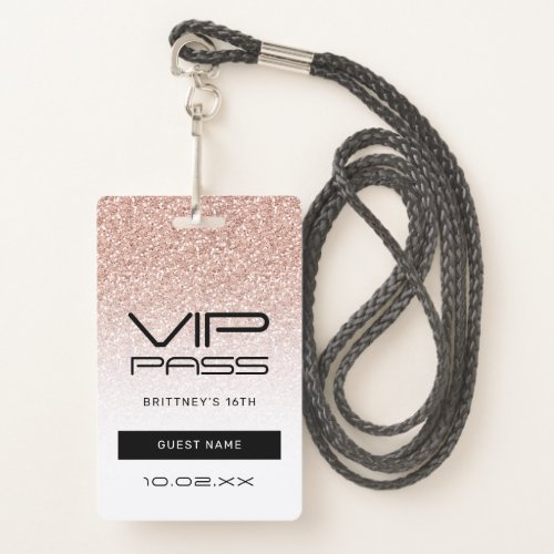 Pink Ombre Glitter VIP Pass 16th Party Invitation Badge