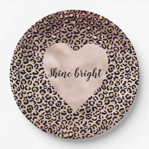 Pink Ombre Gold Black Leopard print Heart  Paper Plates