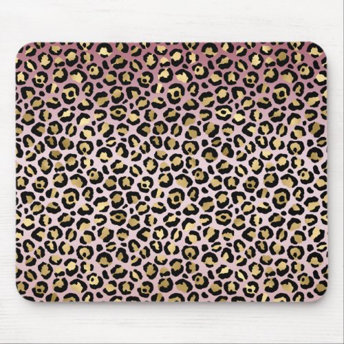 Pink Ombre Gold Black Leopard print  Mouse Pad