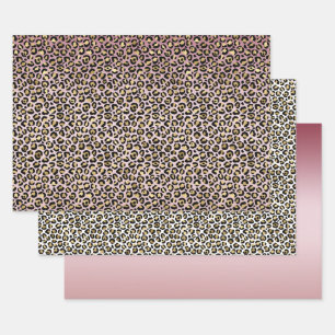 Pink Ombre Gold Black Leopard print Wrapping Paper Sheets