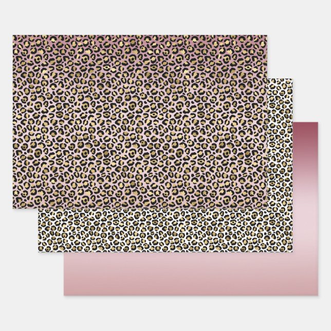 Pink Ombre Gold Black Leopard print          Wrapping Paper Sheets (Set)
