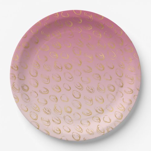 Pink Ombre Gold Chic Circles Paper Plates