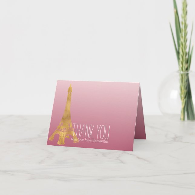 Pink Ombre Gold Glam Eiffel Tower Thank you (Front)