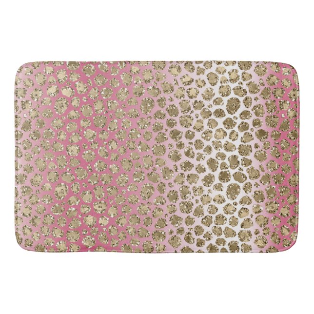 Pink Ombre Gold Glitter Glitz Leopard Print      Bath Mat (Front)