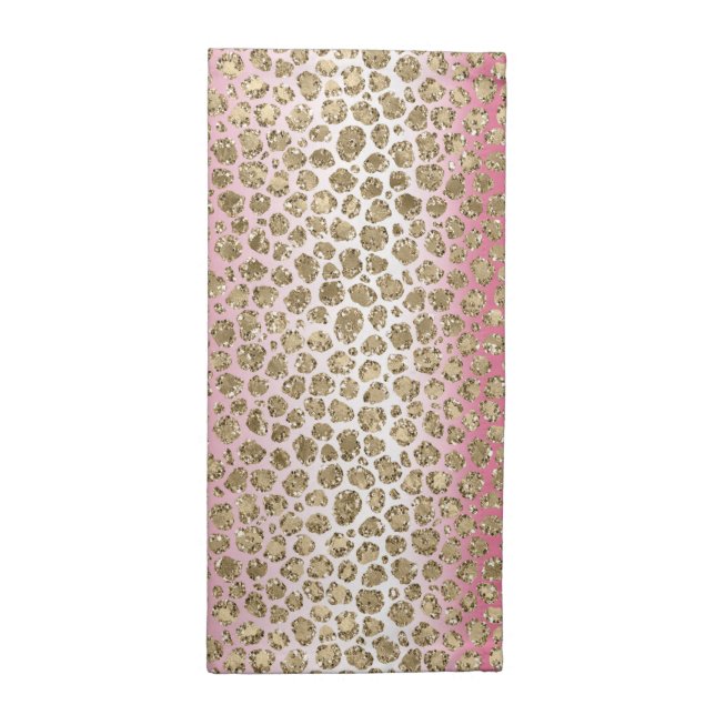 Pink Ombre Gold Glitter Glitz Leopard Print        Cloth Napkin (Half Fold)