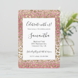 Pink Ombre Gold Glitter Glitz Leopard Print Invitation