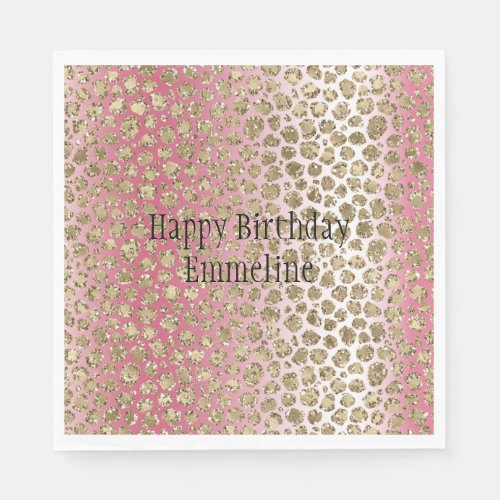 Pink Ombre Gold Glitter Glitz Leopard Print    Napkins