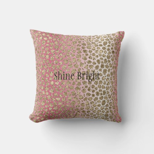 Pink Ombre Gold Glitter Glitz Leopard Print       Throw Pillow