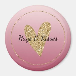 Pink Ombre Gold Glitter Heart Magnet