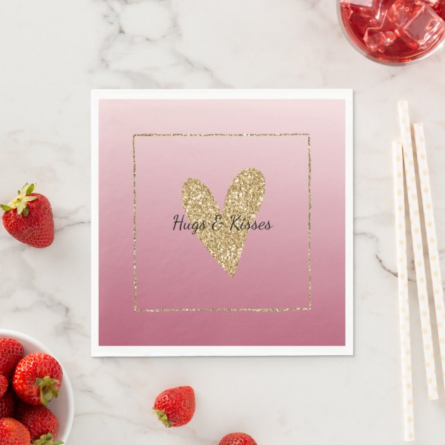 Pink Ombre Gold Glitter Heart Napkins (Insitu)