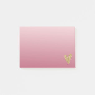 Pink Ombre Gold Glitter Heart Post-it Notes
