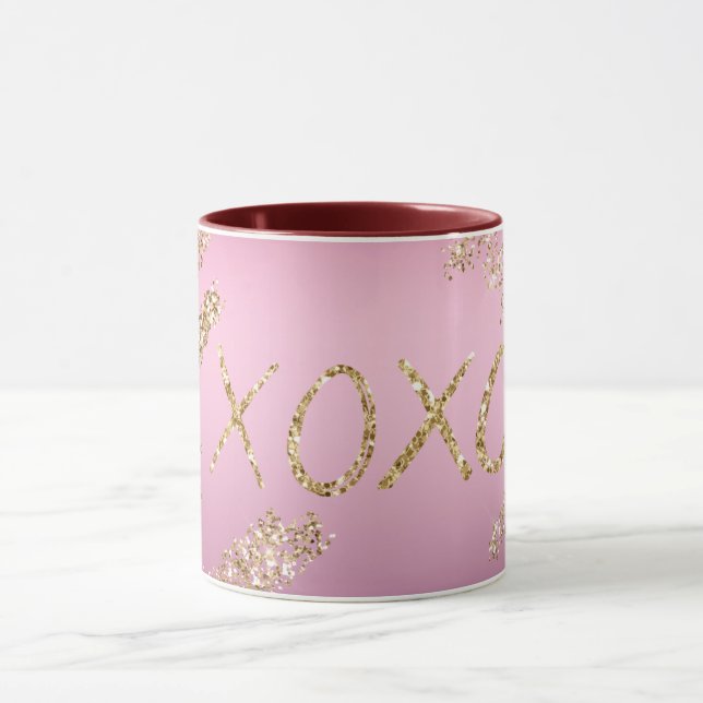 Pink Ombre Gold Glitter Heart XOXO Mug (Center)