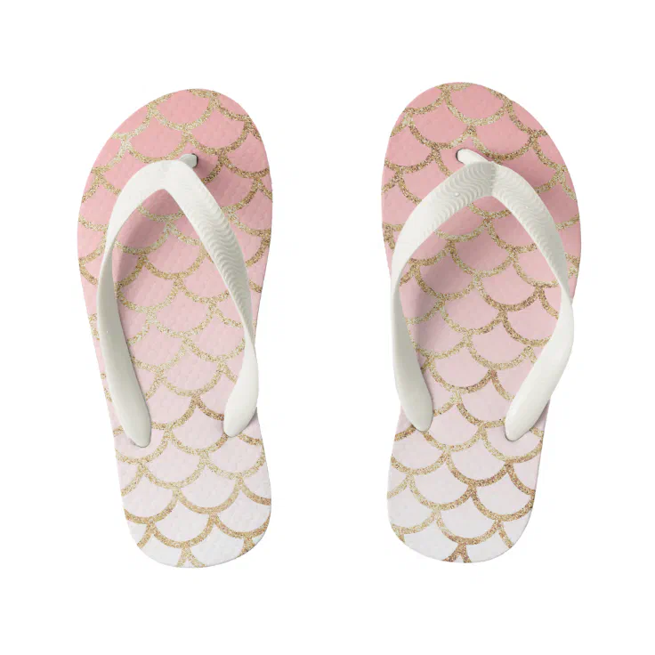 Pink Ombre Gold Glitter Mermaid Scales Flip Flops | Zazzle