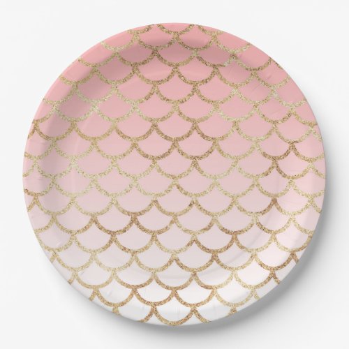 Pink Ombre  Gold Glitter Mermaid Scales Paper Plates