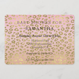 Pink Ombre Gold Leopard Print baby shower Invitation