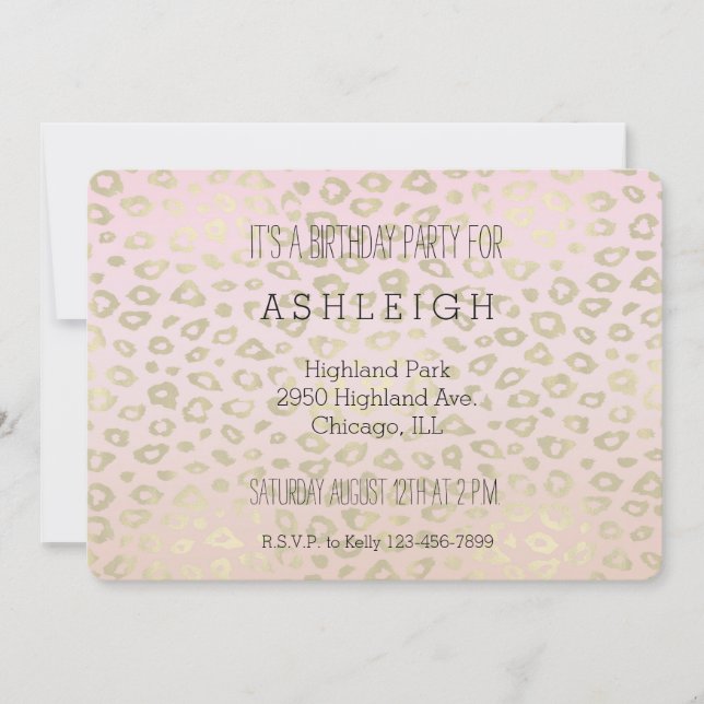 Pink Ombre Gold Leopard Print birthday Invitation (Front)