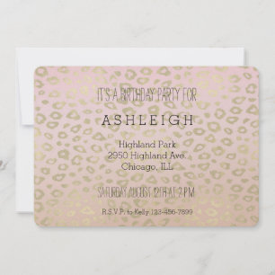 Pink Ombre Gold Leopard Print birthday Invitation