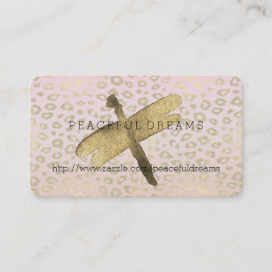 Pink Ombre Gold Leopard Print Dragonfly Business Card