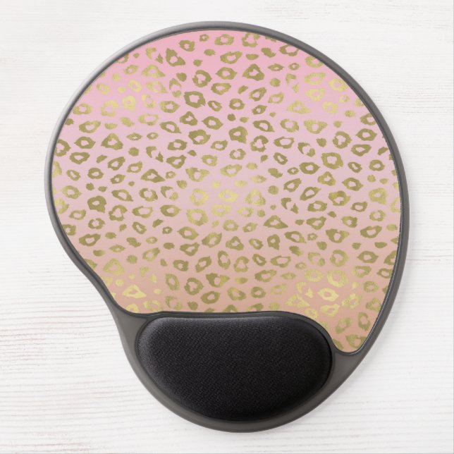 Pink Ombre Gold Leopard Print Gel Mouse Pad (Front)